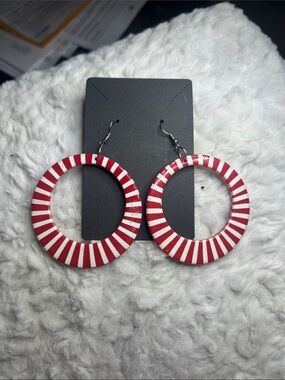 Red & White Stripe Hoop Earrings - Women Jewelry
